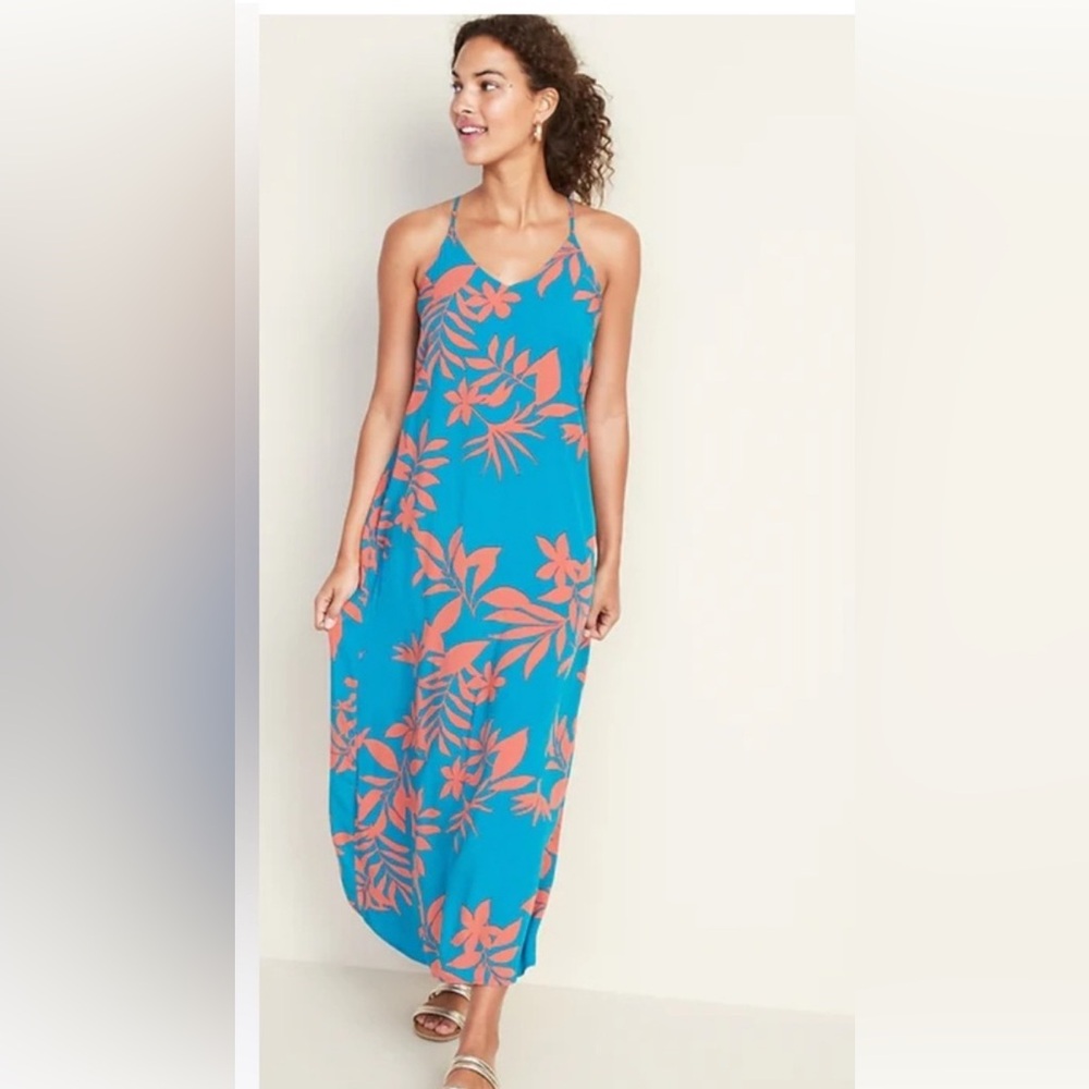 Old Navy Blue and Coral Floral Dress
